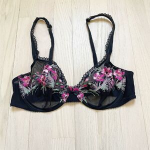 Felina 34c black rose embroidered mesh bra